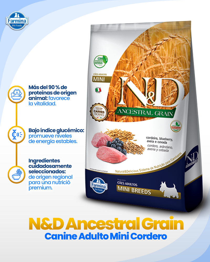 N&D Ancestral Mini Adult Cordero – Alimento para Perros Adultos Razas Pequeñas